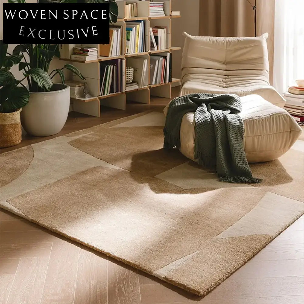 Handmade Thick Polyester Fiber Nordic Cream Geometric Pattern Area Rug