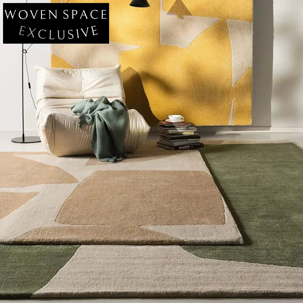 Handmade Thick Polyester Fiber Nordic Cream Geometric Pattern Area Rug