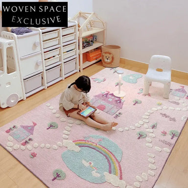 Handmade Thickened Kids' Princess Room Rug, Soft Polyester Cartoon Play Area Carpet