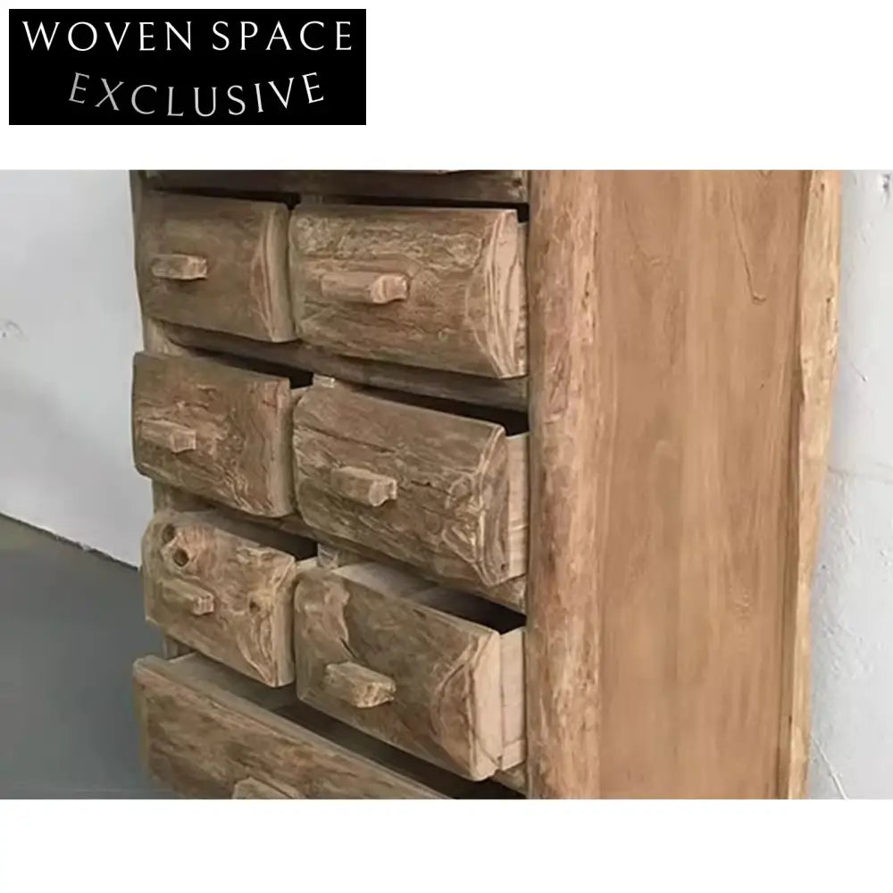 Handmade Wabi Sabi Solid Elm Wood Nine Bucket Cabinet