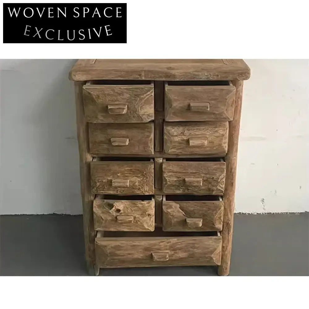 Handmade Wabi Sabi Solid Elm Wood Nine Bucket Cabinet