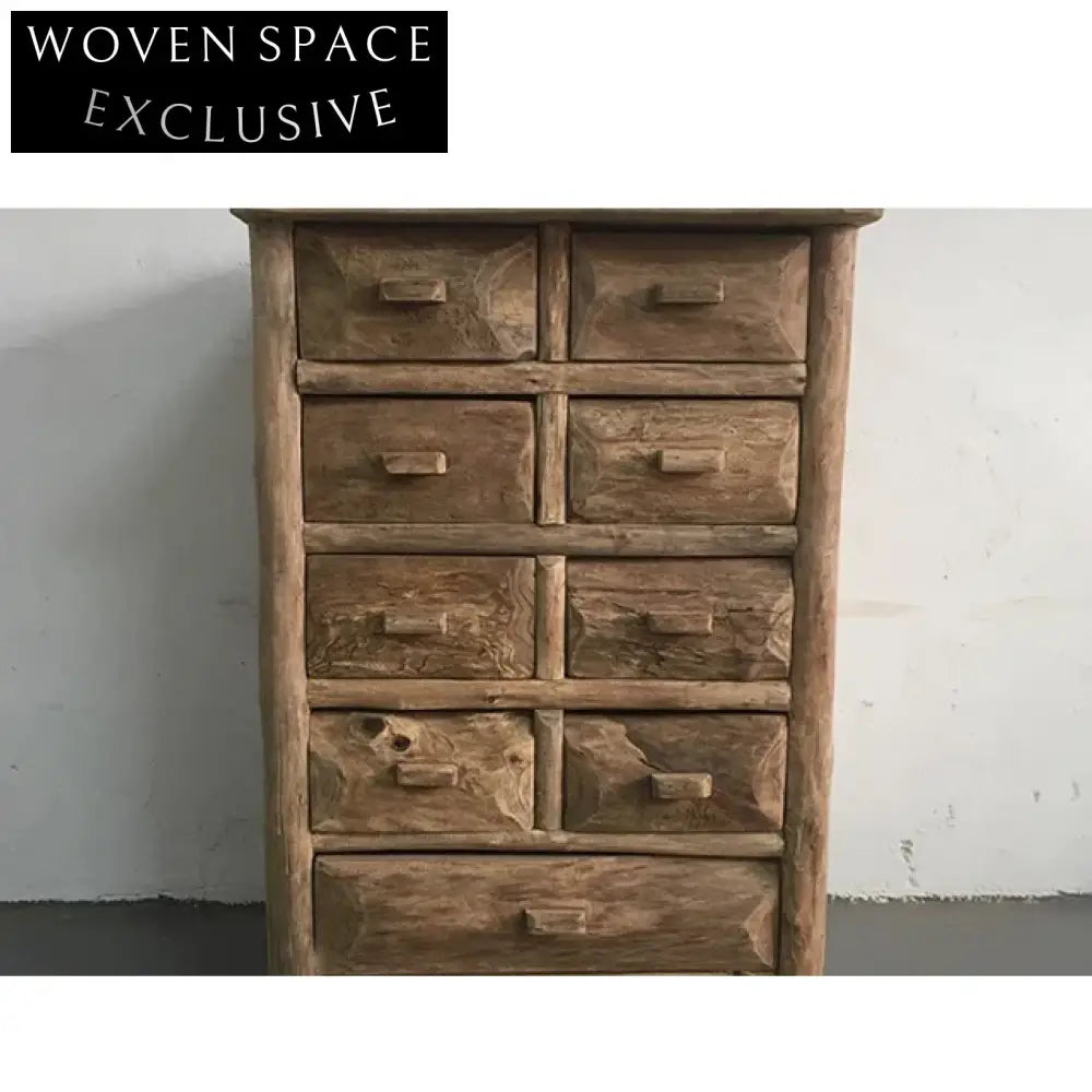 Handmade Wabi Sabi Solid Elm Wood Nine Bucket Cabinet