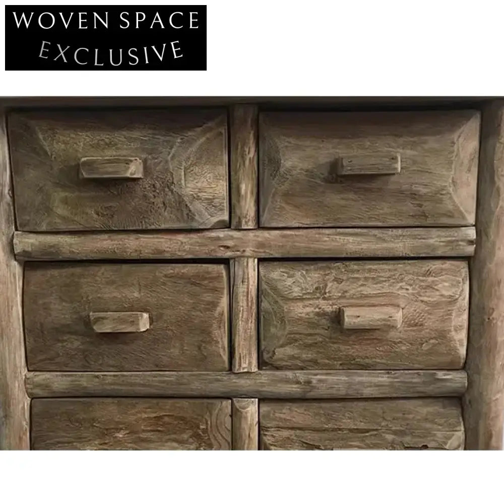 Handmade Wabi Sabi Solid Elm Wood Nine Bucket Cabinet
