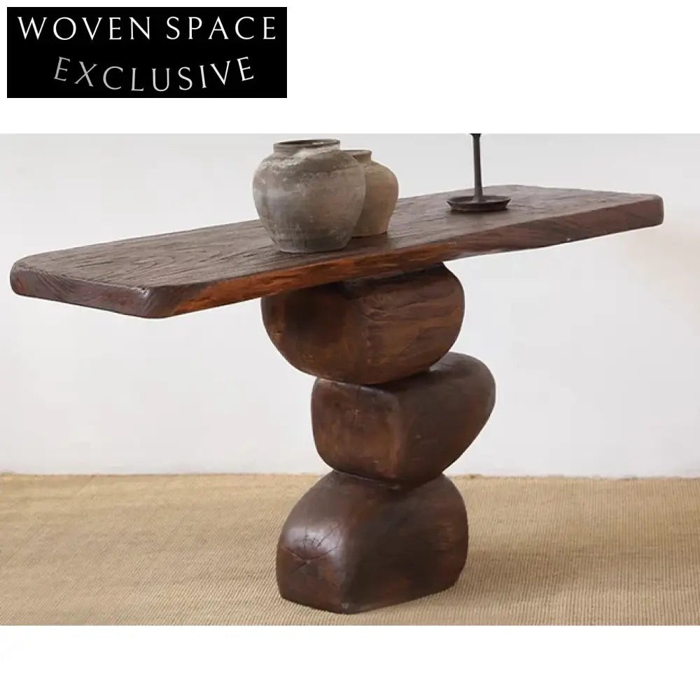 Handmade Wabi Sabi Solid Paulownia Wood Antique Console Table