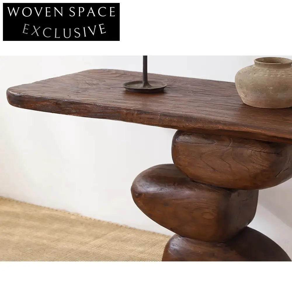 Handmade Wabi Sabi Solid Paulownia Wood Antique Console Table