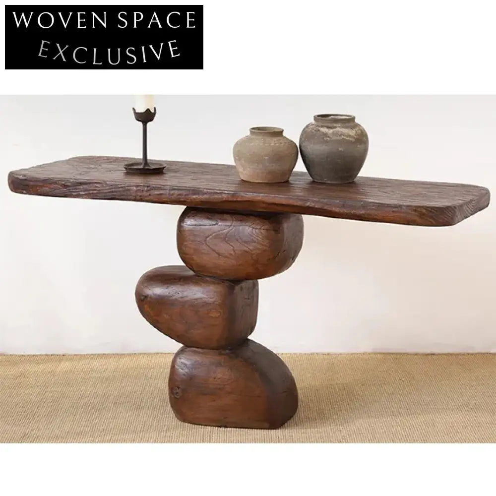 Handmade Wabi Sabi Solid Paulownia Wood Antique Console Table