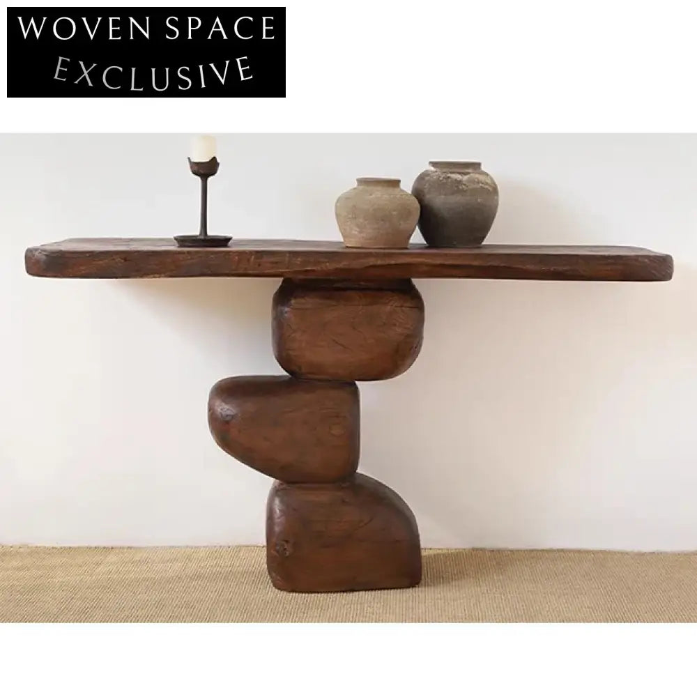 Handmade Wabi Sabi Solid Paulownia Wood Antique Console Table