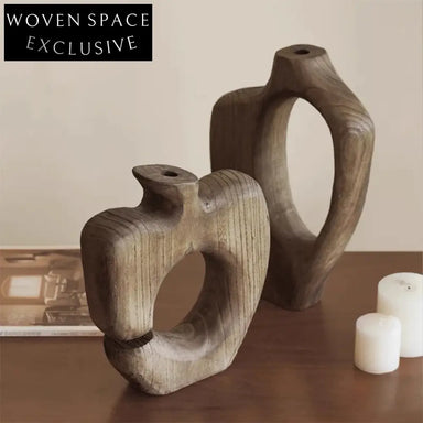 Handmade Wabi-Sabi Style Wood Flower Vase Elegant Tabletop Art Decor Accent