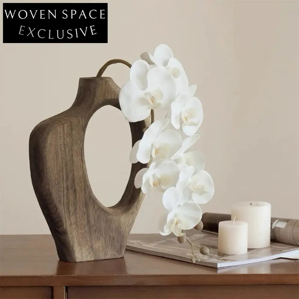 Handmade Wabi-Sabi Style Wood Flower Vase Elegant Tabletop Art Decor Accent