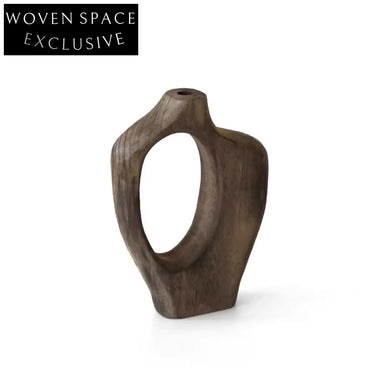 Handmade Wabi-Sabi Style Wood Flower Vase Elegant Tabletop Art Decor Accent