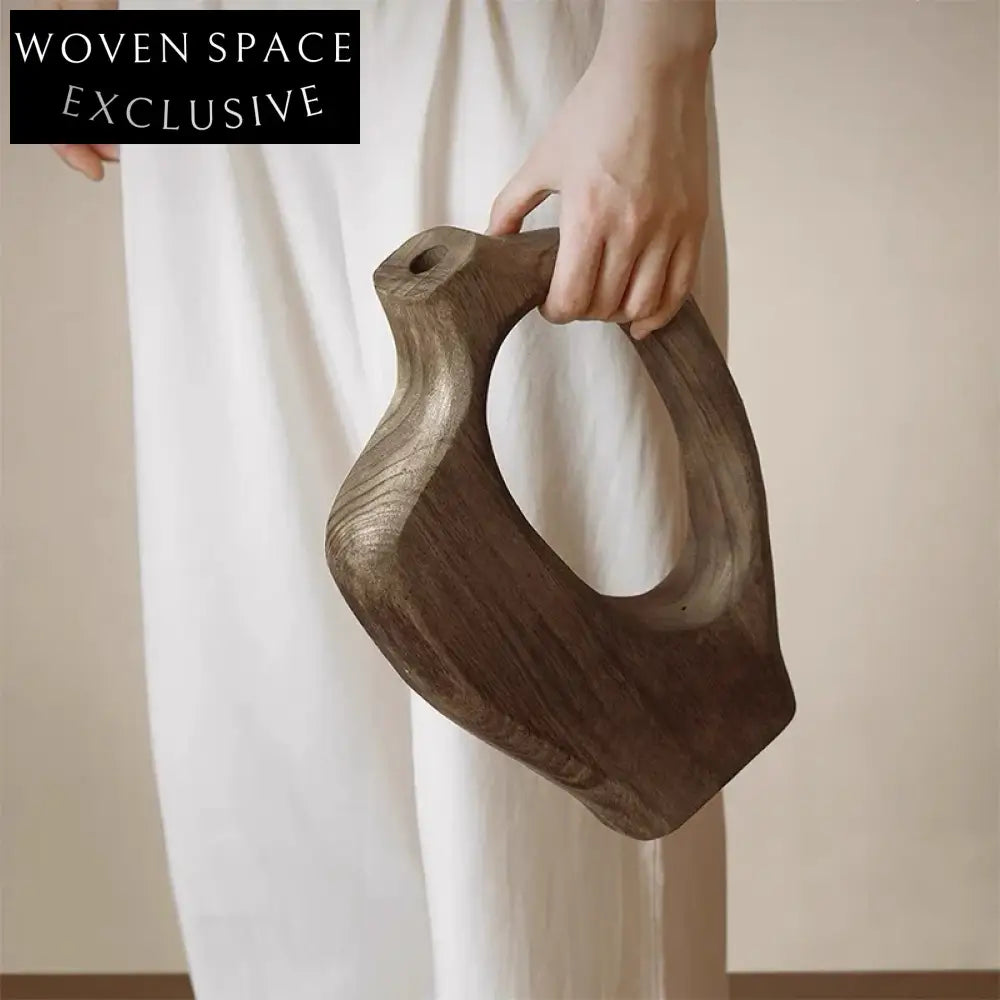 Handmade Wabi-Sabi Style Wood Flower Vase Elegant Tabletop Art Decor Accent