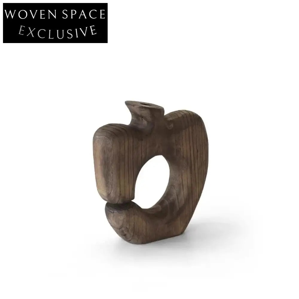 Handmade Wabi-Sabi Style Wood Flower Vase Elegant Tabletop Art Decor Accent