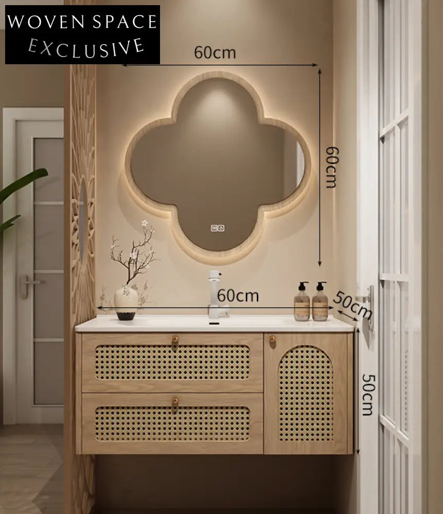 Harper Oak Bathroom Cabinet with Ceramic Basin 60CM smart plum blossom mirror [ceramic integrated basin] oak paint free