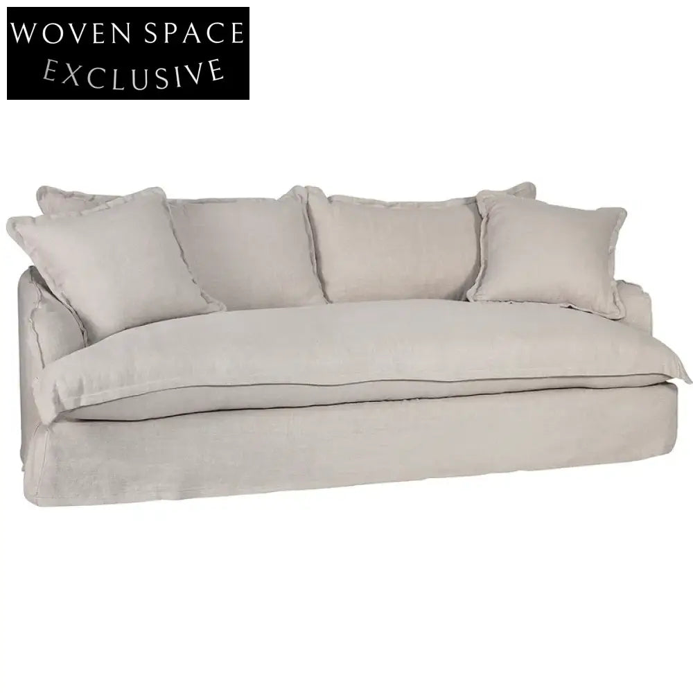 Hayman 3 Seater Slip Cover Sofa - Natural Linen Stool