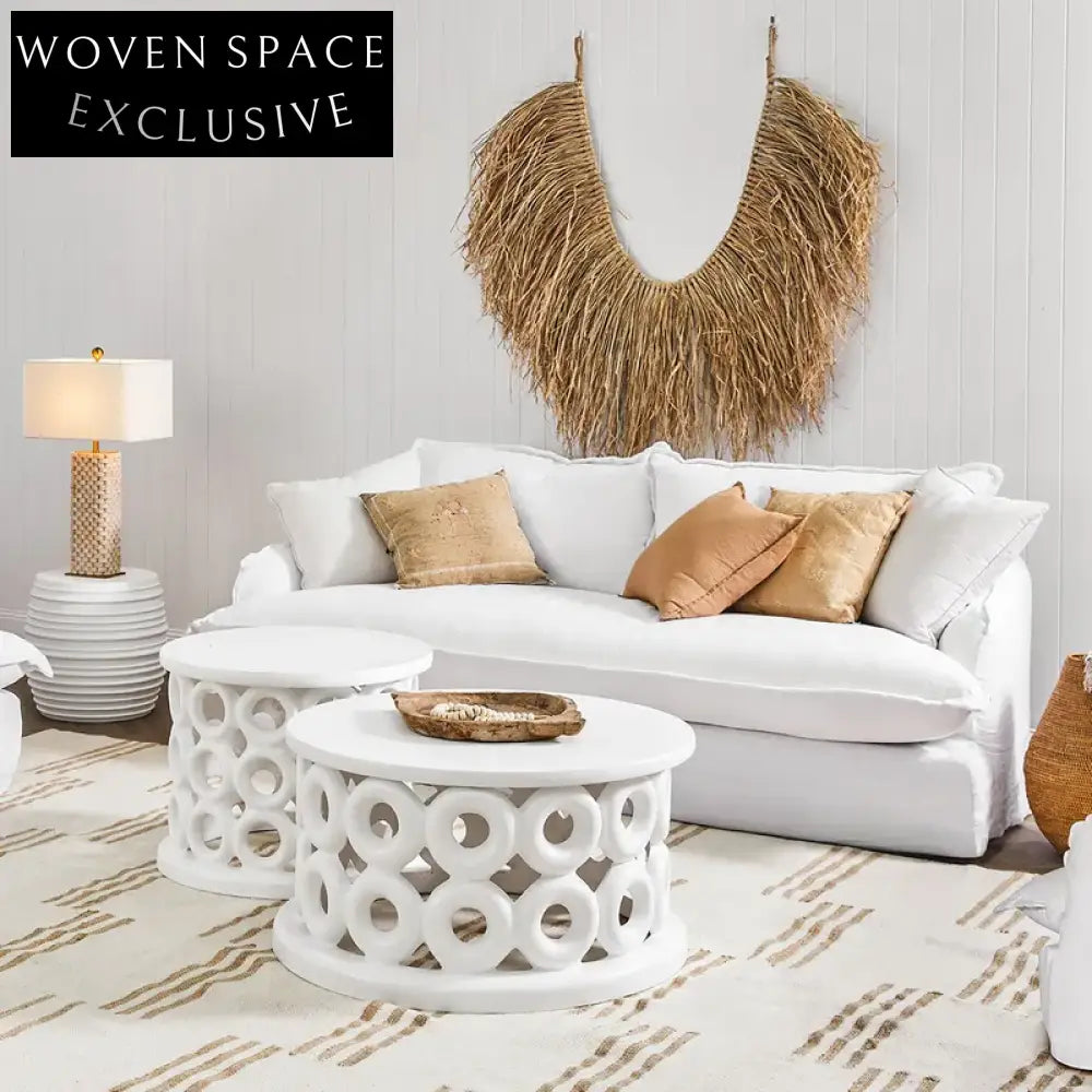 Hayman 3 Seater Slip Cover Sofa - White Linen Stool