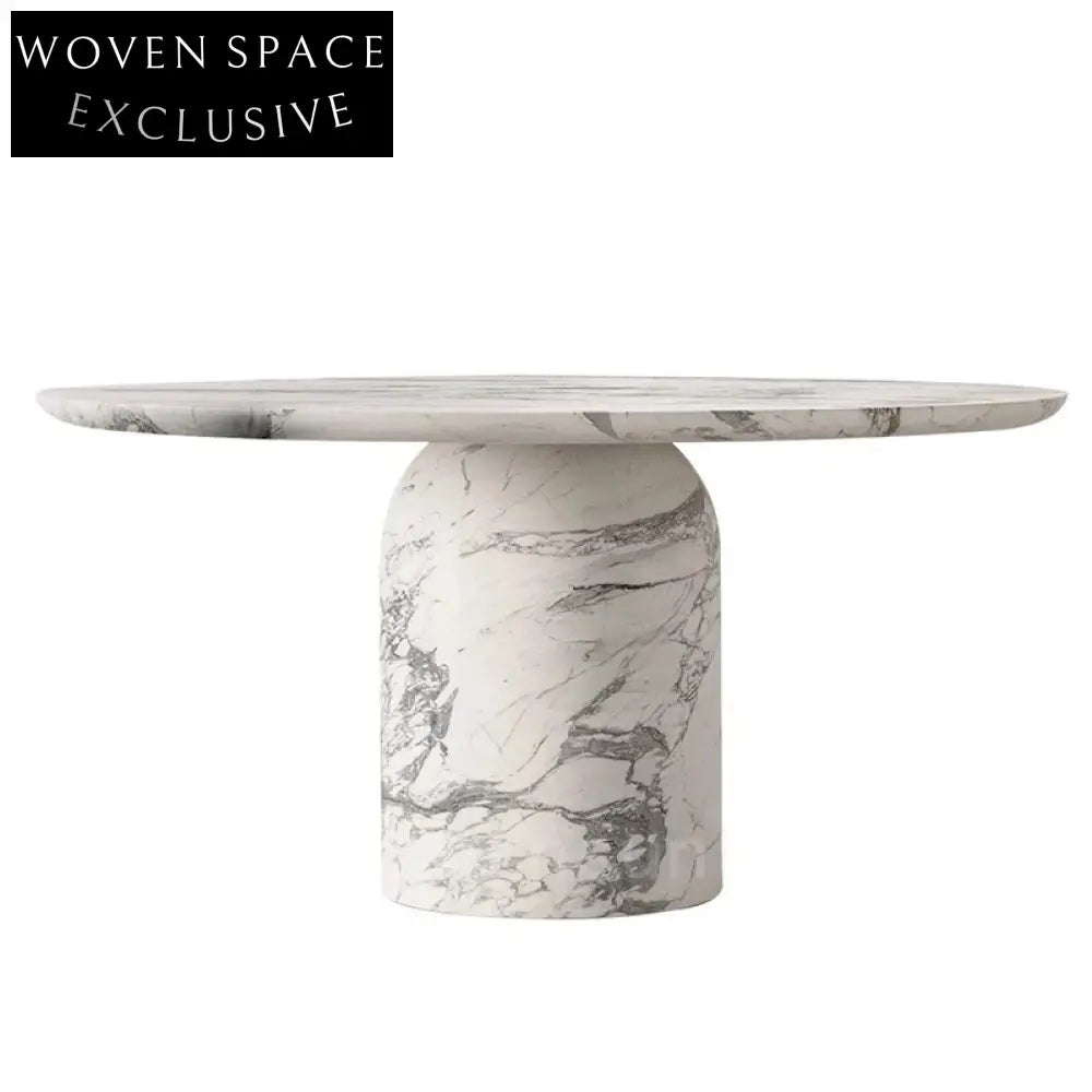 High-End Carved White Marble Round Dining Table for Luxury Homes