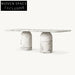 High-End Carved White Marble Round Dining Table for Luxury Homes