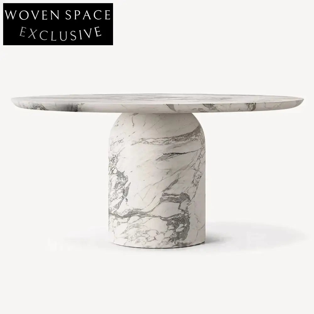High-End Carved White Marble Round Dining Table for Luxury Homes