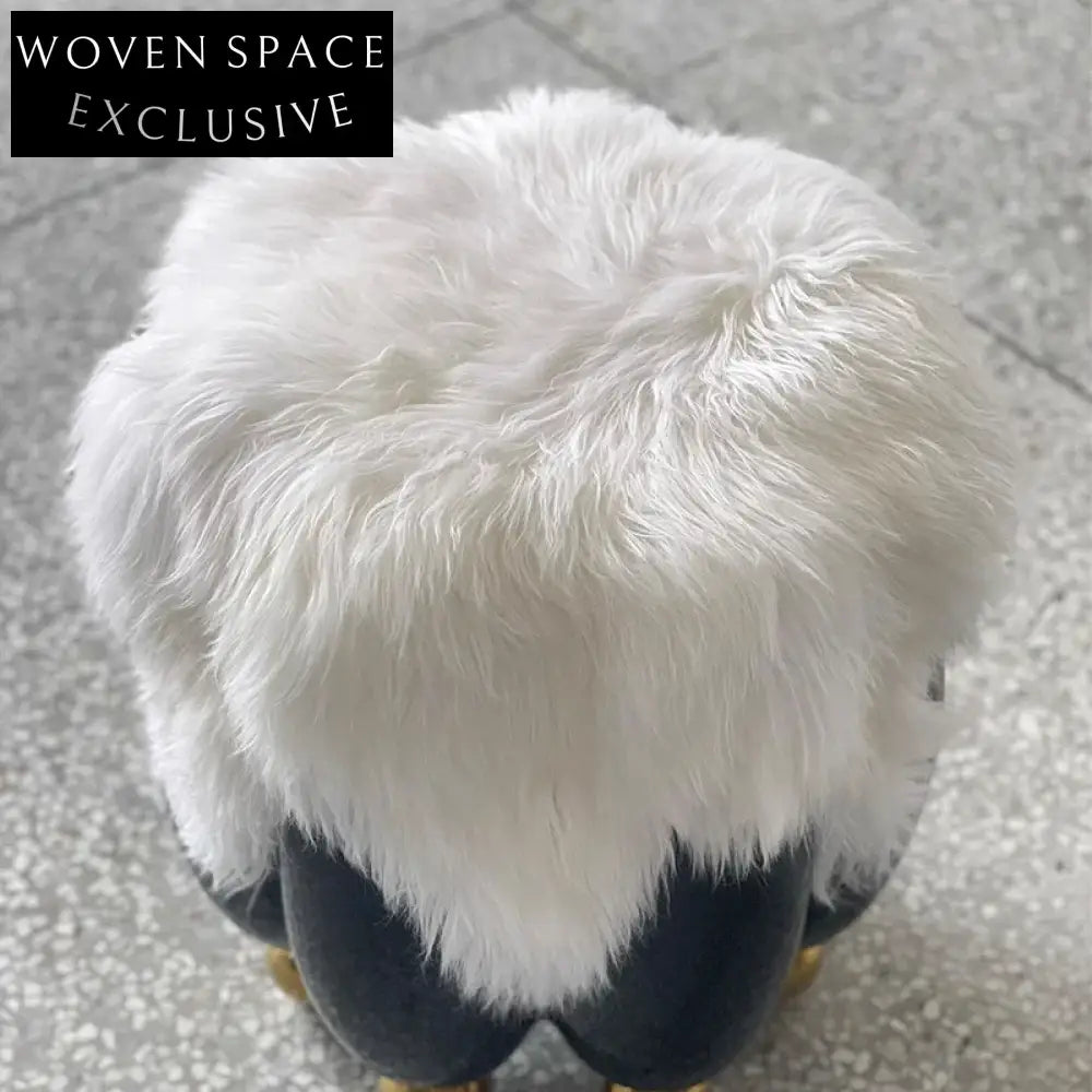 High-End Elegant Metal Base Tan Wool Fabric Round Low Ottoman Stool