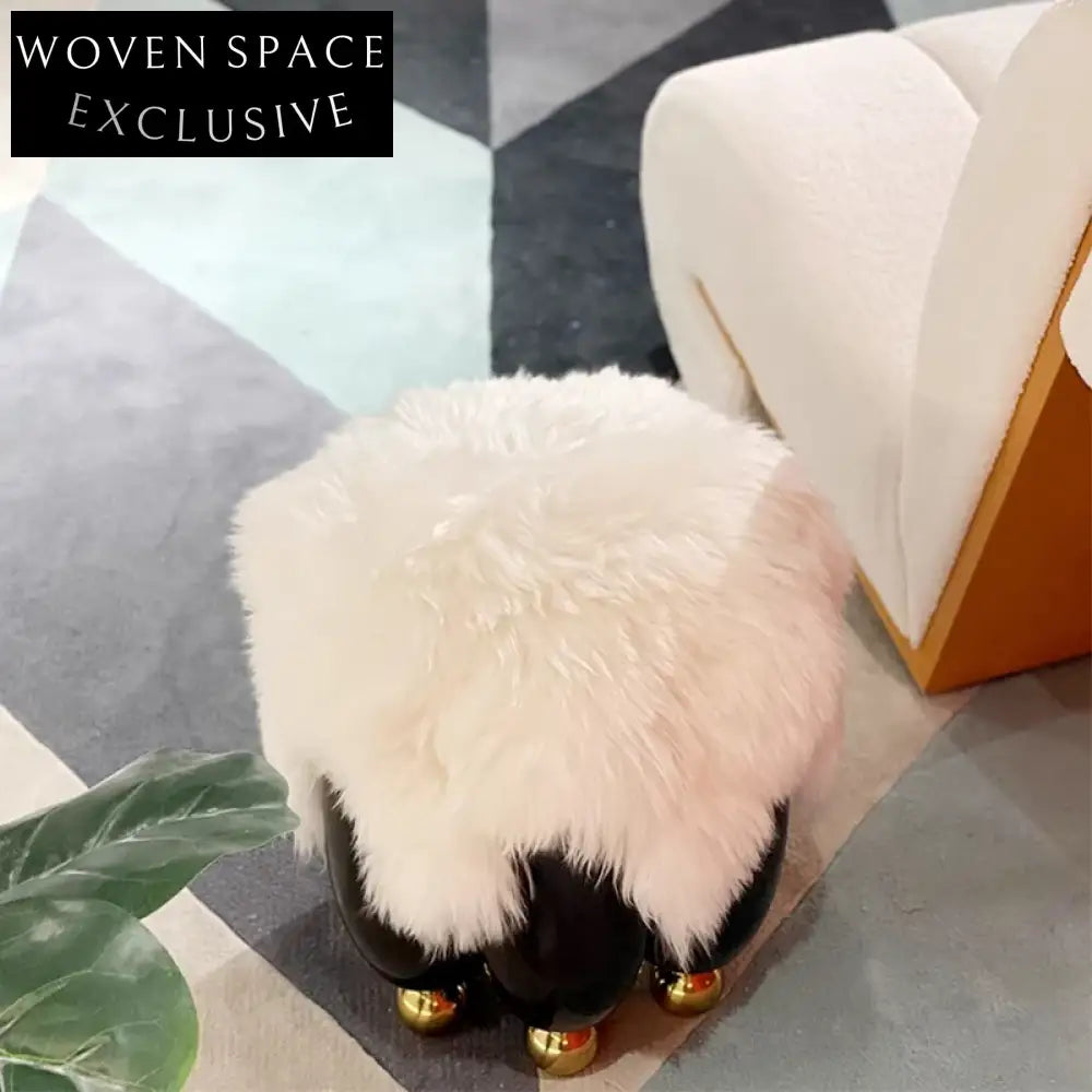 High-End Elegant Metal Base Tan Wool Fabric Round Low Ottoman Stool