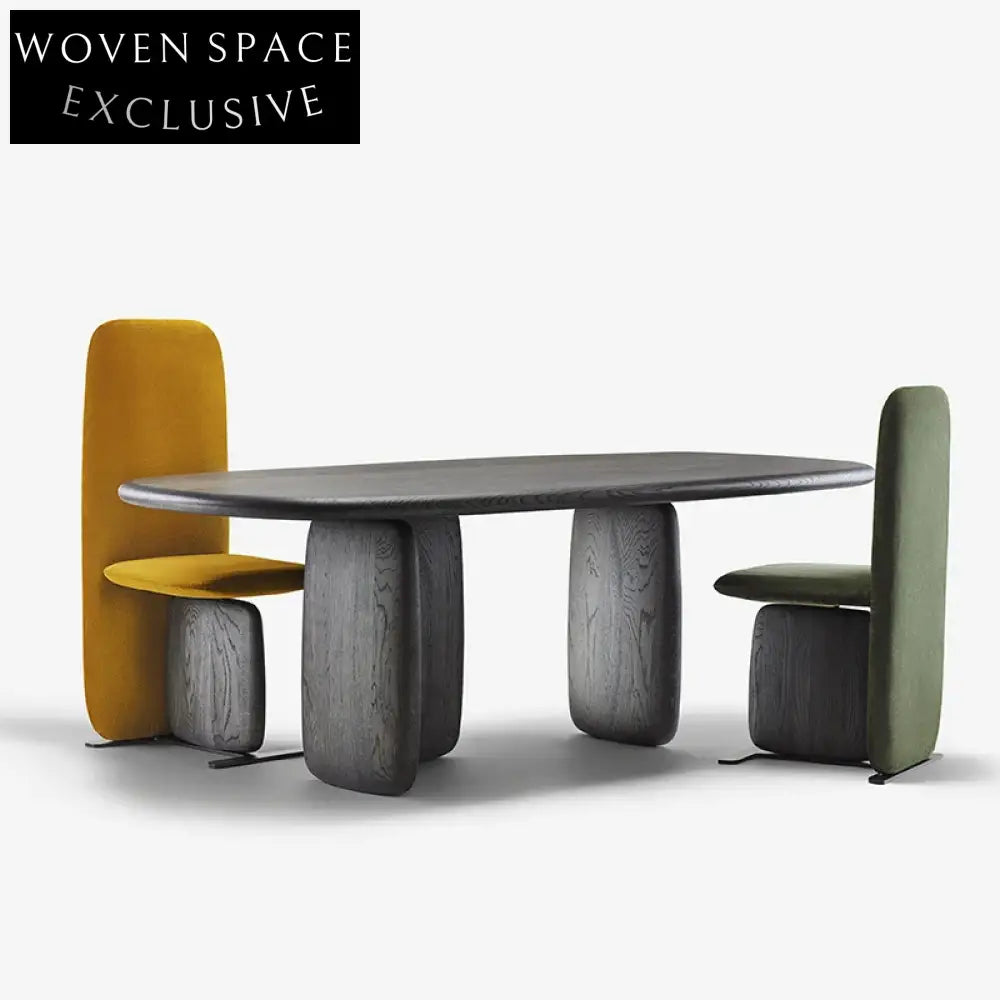 High-End Italian Upholstered Dining Chair with Solid Wood Base