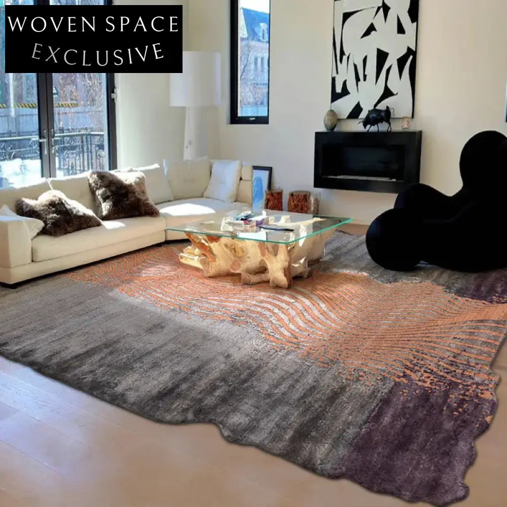 High-End Modern Italian Brown Tencel Area Rug with Abstract Geometric Lines