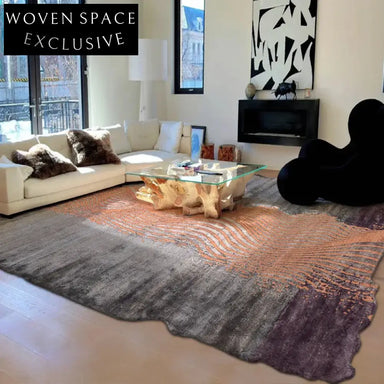 High-End Modern Italian Brown Tencel Area Rug with Abstract Geometric Lines
