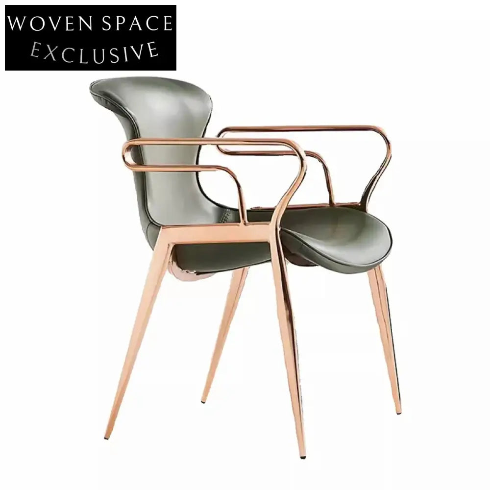 High-End Modern Luxury Home Dining Armchair with Golden Leather