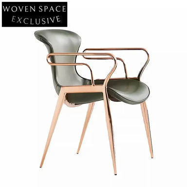 High-End Modern Luxury Home Dining Armchair with Golden Leather