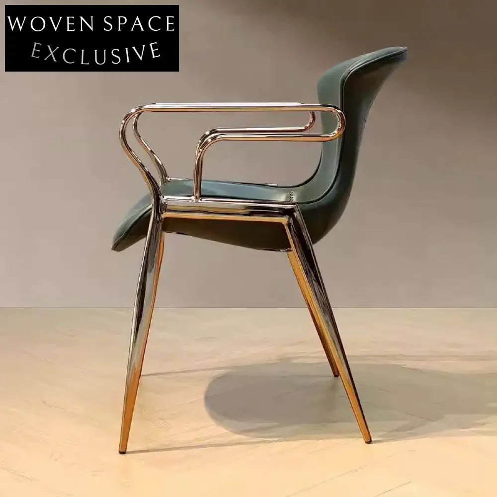 High-End Modern Luxury Home Dining Armchair with Golden Leather