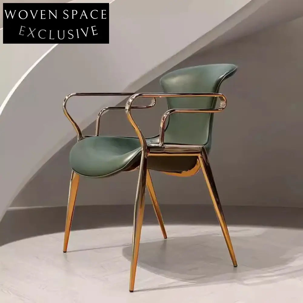 High-End Modern Luxury Home Dining Armchair with Golden Leather