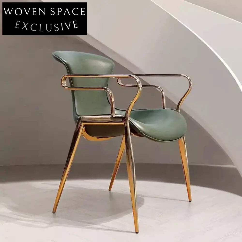 High-End Modern Luxury Home Dining Armchair with Golden Leather