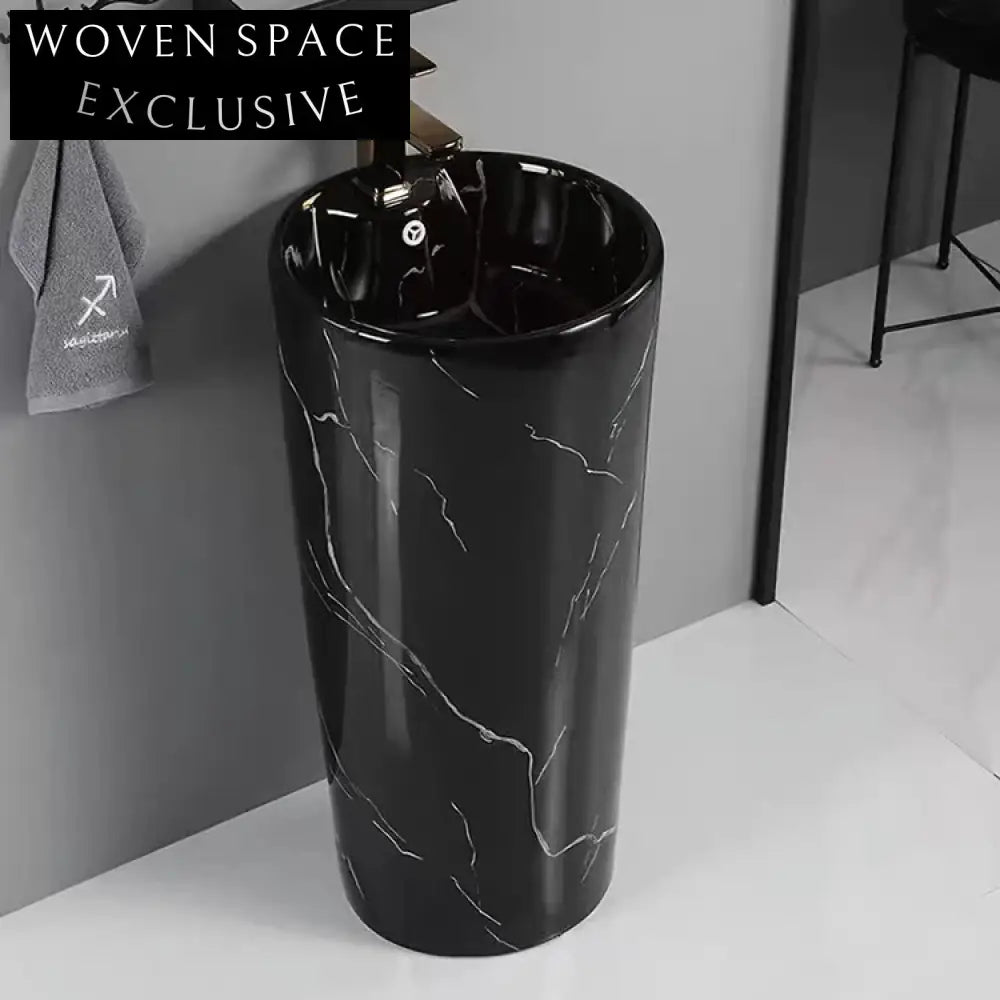 High Quality Modern Black Marble Design Freestanding Pedestal Bathroom Sink Basin