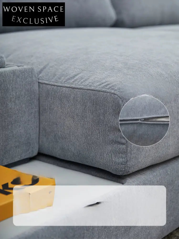 Home Furnishing Blue Fabric Chenille Module Living Room Straight Armrest Storage Box Tofu Block Supo Sofa