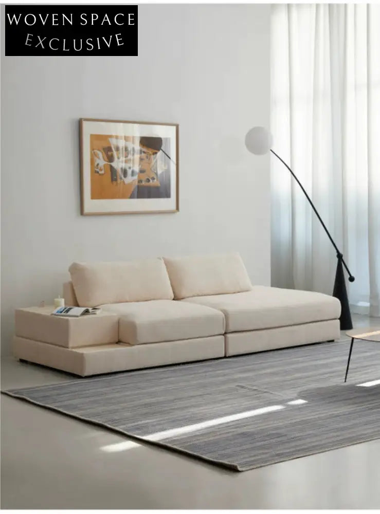 Home Furnishing Blue Fabric Chenille Module Living Room Straight Armrest Storage Box Tofu Block Supo Sofa