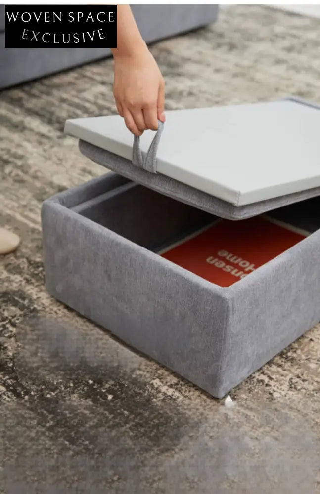 Home Furnishing Blue Fabric Chenille Module Living Room Straight Armrest Storage Box Tofu Block Supo Sofa