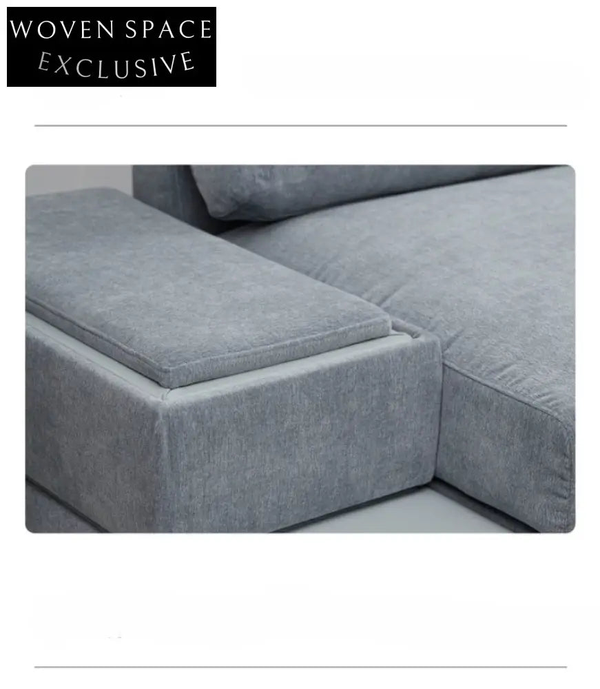 Home Furnishing Blue Fabric Chenille Module Living Room Straight Armrest Storage Box Tofu Block Supo Sofa