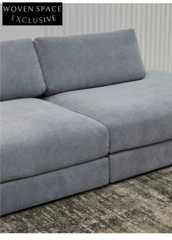 Home Furnishing Blue Fabric Chenille Module Living Room Straight Armrest Storage Box Tofu Block Supo Sofa