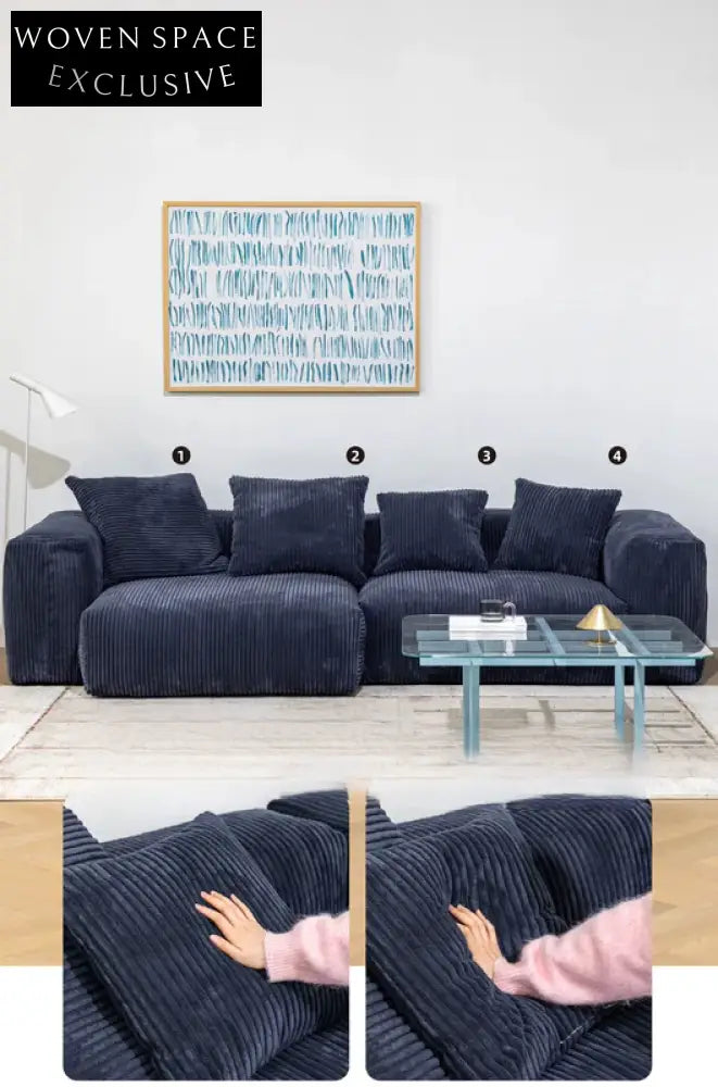 Home Furnishing Corduroy Fabric Modular Sofa Dark Blue Minimalist Free Combination Living Room Small Apartment Tofu