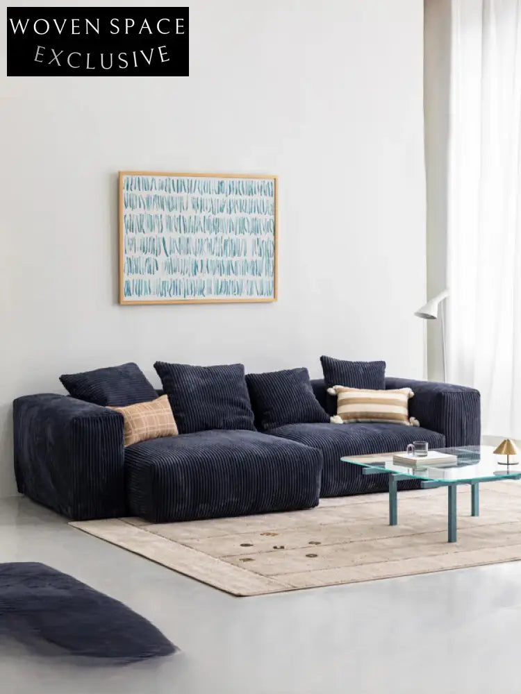 Home Furnishing Corduroy Fabric Modular Sofa Dark Blue Minimalist Free Combination Living Room Small Apartment Tofu