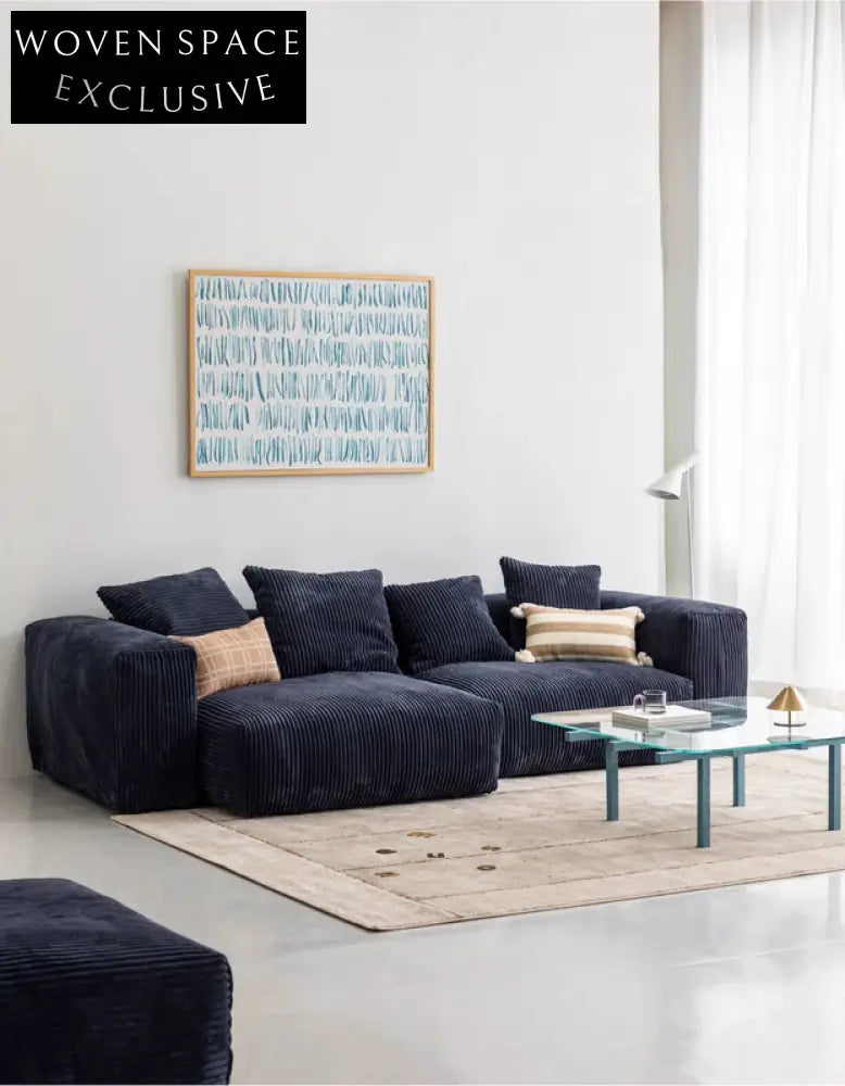 Home Furnishing Corduroy Fabric Modular Sofa Dark Blue Minimalist Free Combination Living Room Small Apartment Tofu