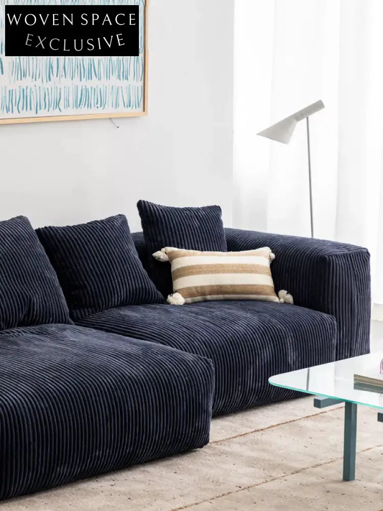 Home Furnishing Corduroy Fabric Modular Sofa Dark Blue Minimalist Free Combination Living Room Small Apartment Tofu