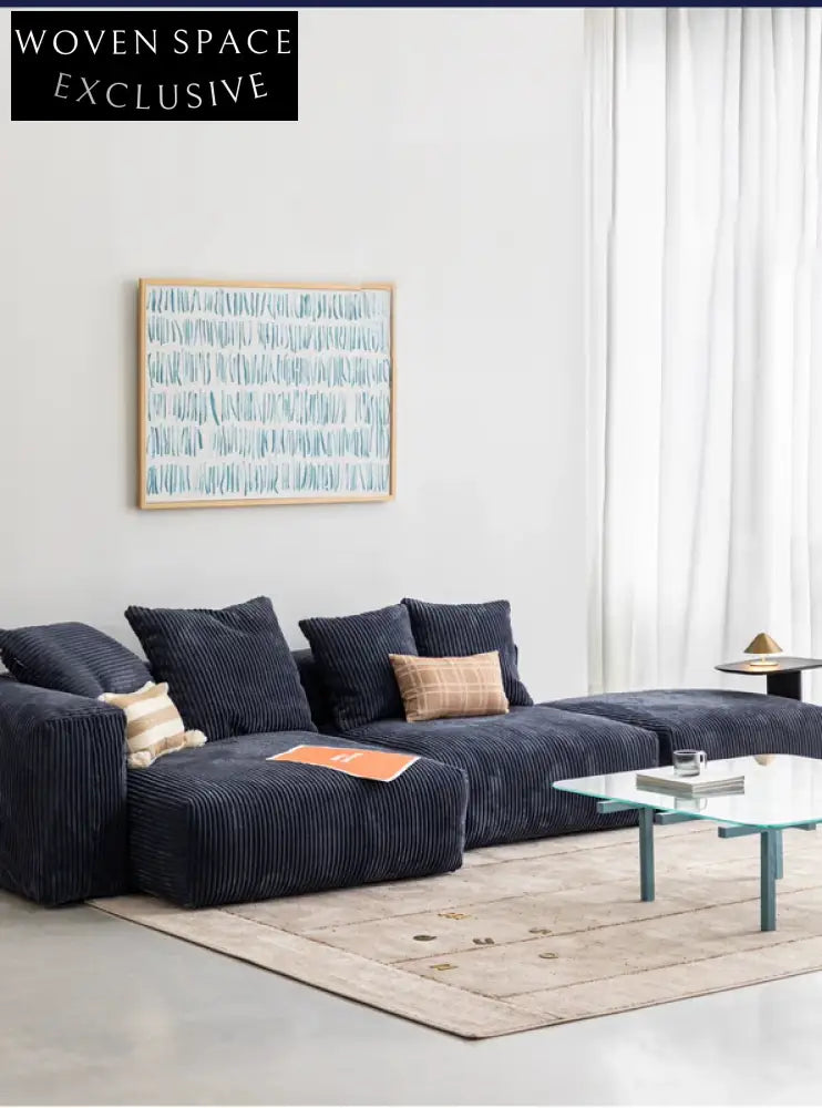 Home Furnishing Corduroy Fabric Modular Sofa Dark Blue Minimalist Free Combination Living Room Small Apartment Tofu