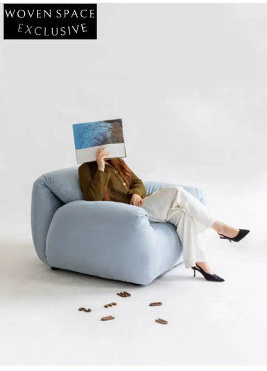 Home Furnishing Single Sofa Blue Italian Minimalist Living Room Fabric Folding Lazy Backrest Adjustable