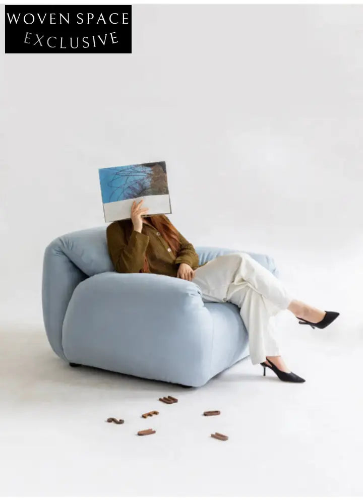 Home Furnishing Single Sofa Blue Italian Minimalist Living Room Fabric Folding Lazy Backrest Adjustable