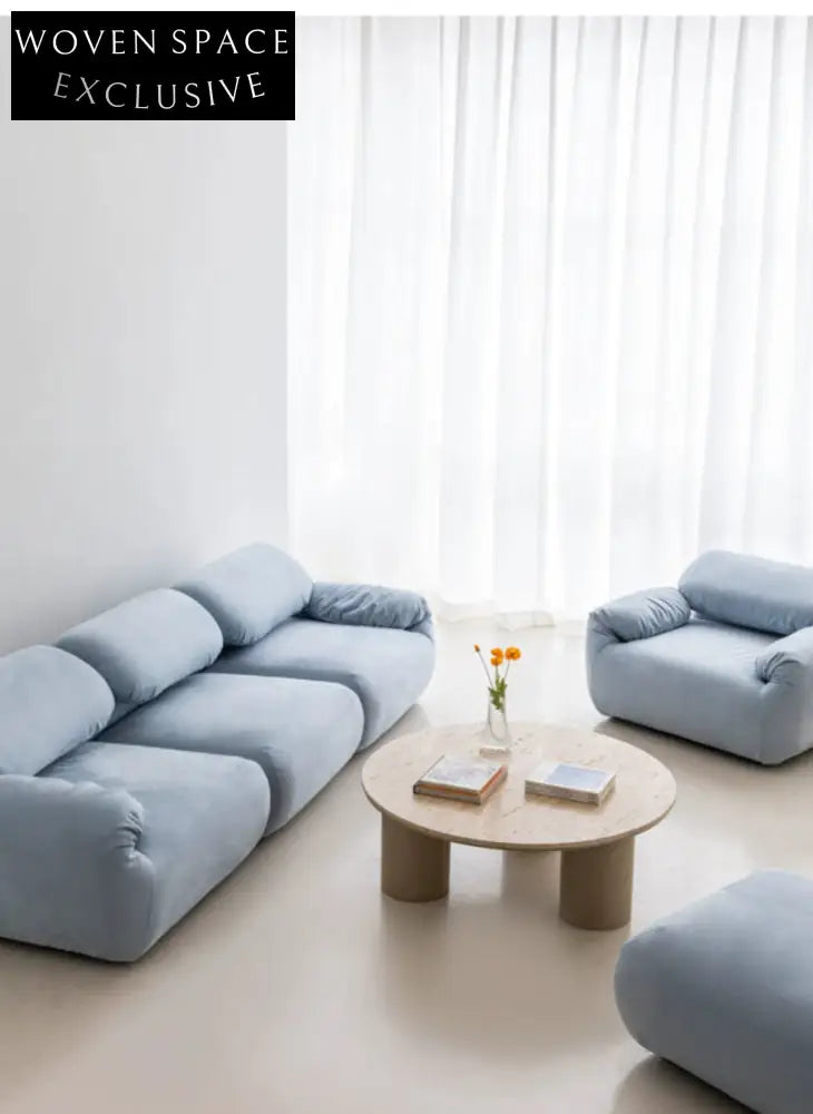 Home Furnishing Single Sofa Blue Italian Minimalist Living Room Fabric Folding Lazy Backrest Adjustable