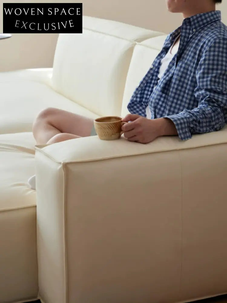 Home Furnishing Square Leather Sofa Module Combination Living Room Straight Leather Art Microfiber Leather Italian