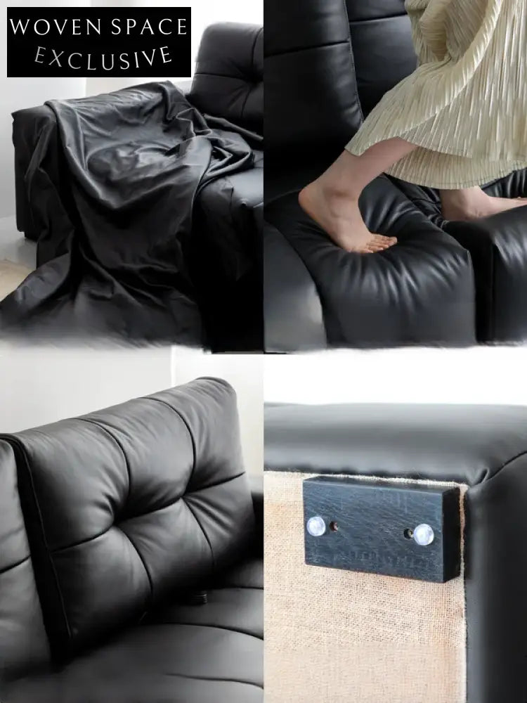 Home Pixel Leather Sofa Removable Backrest Black Italian Light Luxury High-end Adjustable Big Black Bull