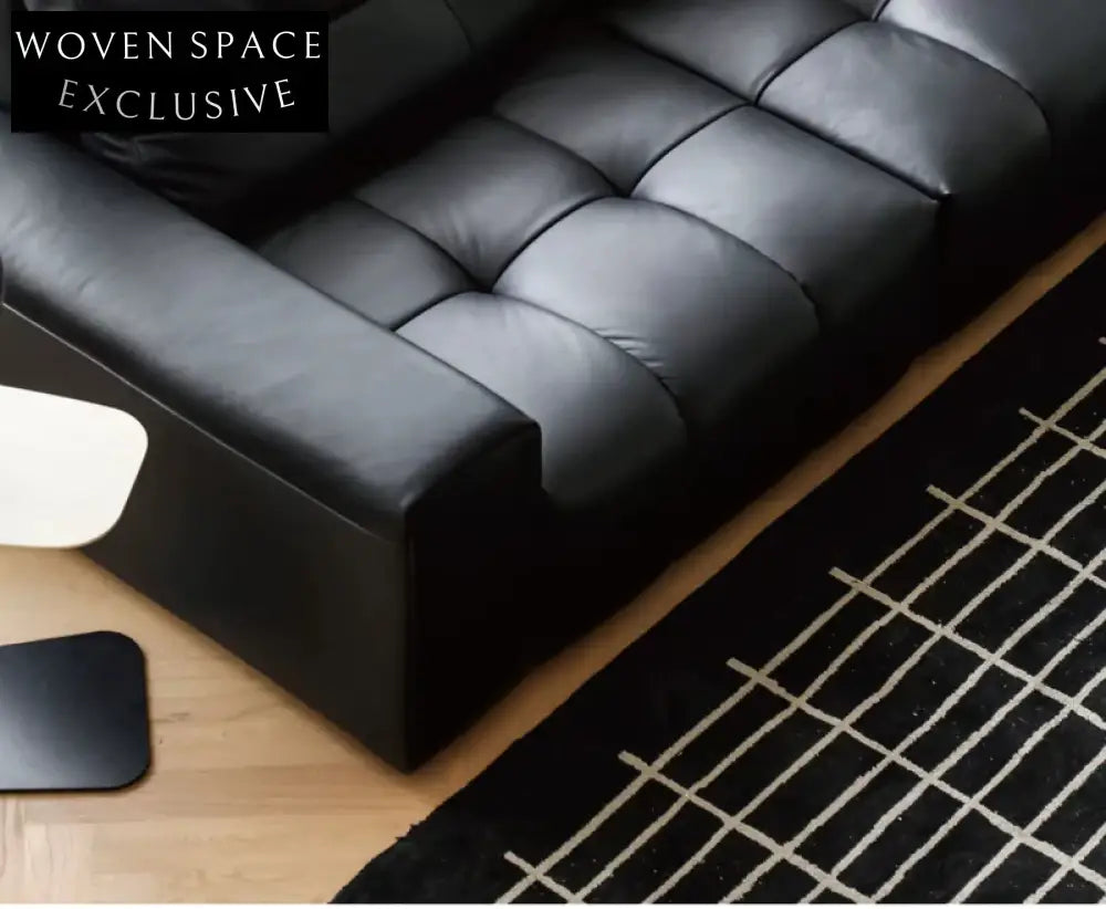 Home Pixel Leather Sofa Removable Backrest Black Italian Light Luxury High-end Adjustable Big Black Bull