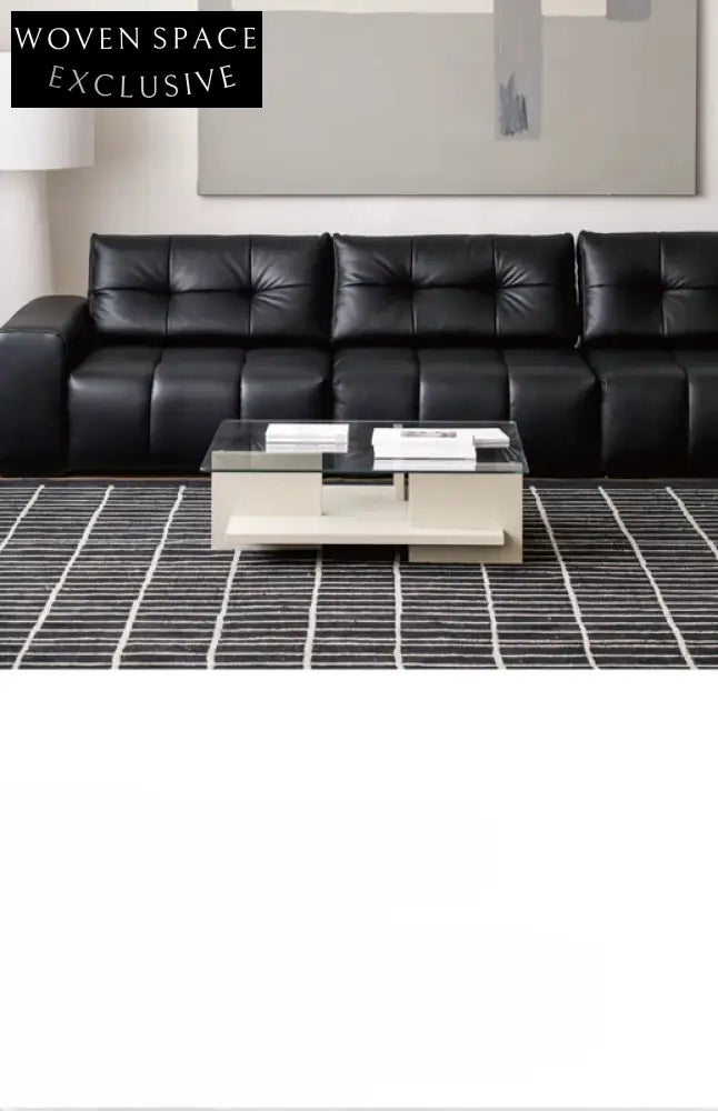 Home Pixel Leather Sofa Removable Backrest Black Italian Light Luxury High-end Adjustable Big Black Bull